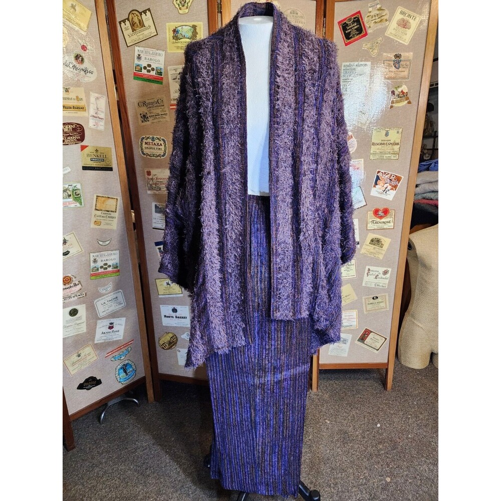 ZONDA NELLIS Set Open Kimono Cardigan Sweater(Sz M)/Pant(Sz L) Purple Black